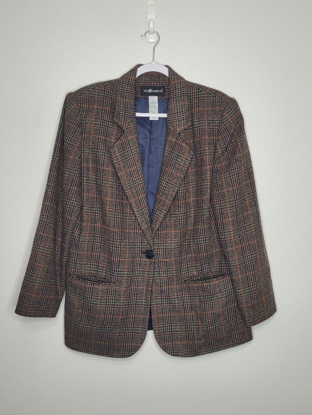 Vintage 90s Sag Harbor brown black plaid button front preppy boyfriend blazer 12